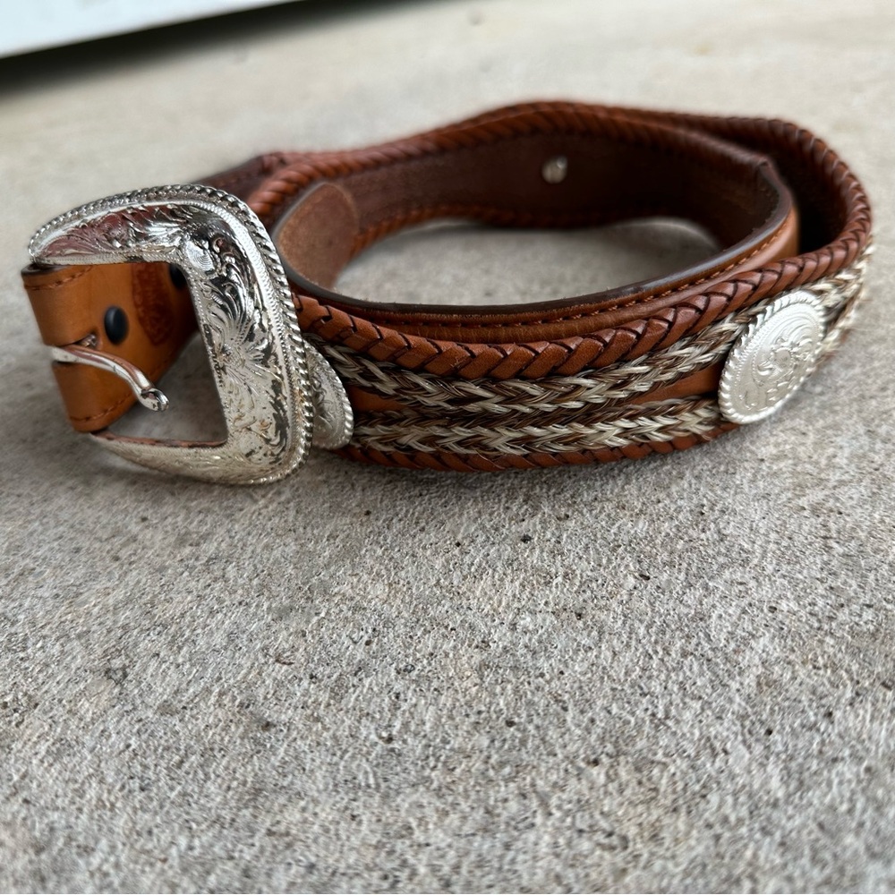 Men’s Authentic Tony Lama Vintage Brown Braided Western Leather Concho Belt 36 - Picture 3 of 16